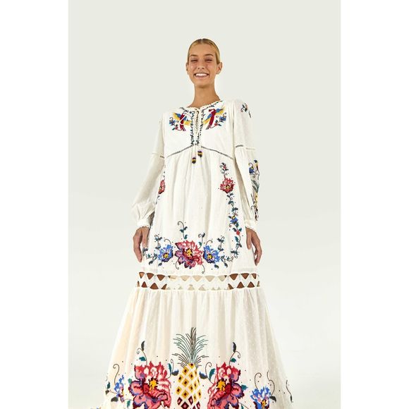 Farm Rio Macaw Cross-Stitch Embroidered Midi-Dress - Picture 3 of 9